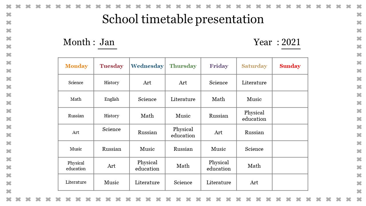 School timetable presentation